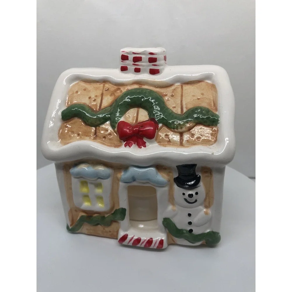 Christmas Tea Light House Cottage Decor Snowman Chimney Wreath 5